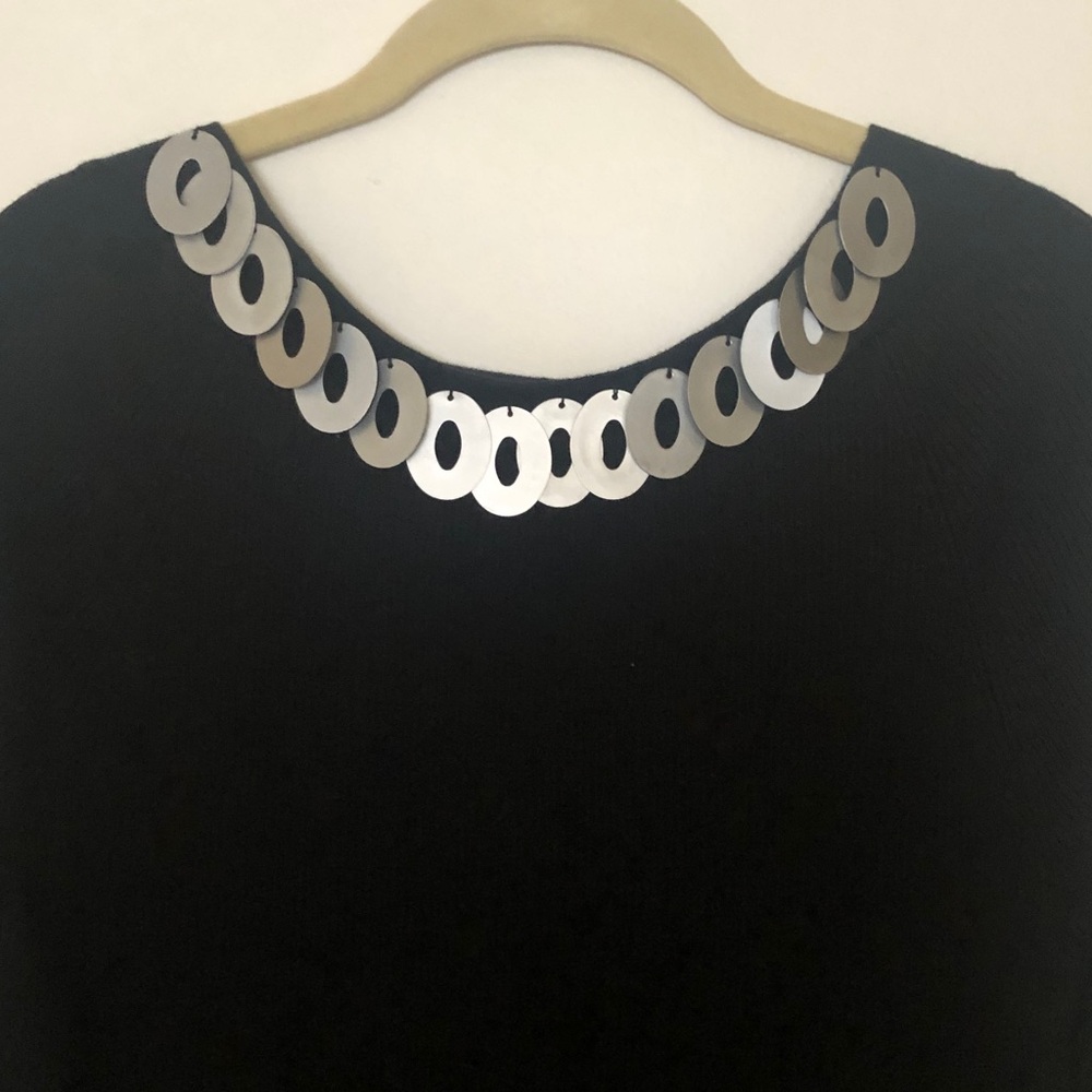 Vintage DG2 by Diane Gilman Sweater |Metal Embellished Neckline| Black Medium - Picture 3 of 9